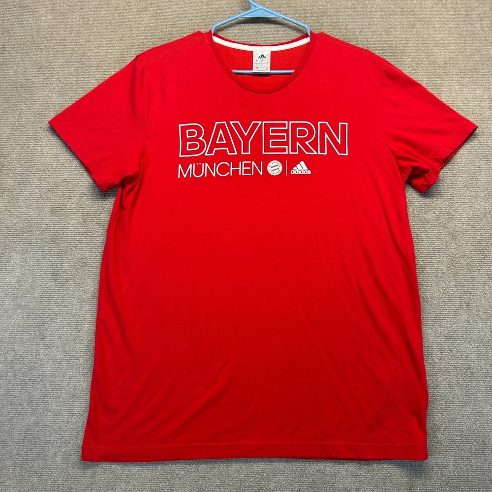Bayern Munchen FC Adidas T Shirt Men's Large Red Short Sleeve